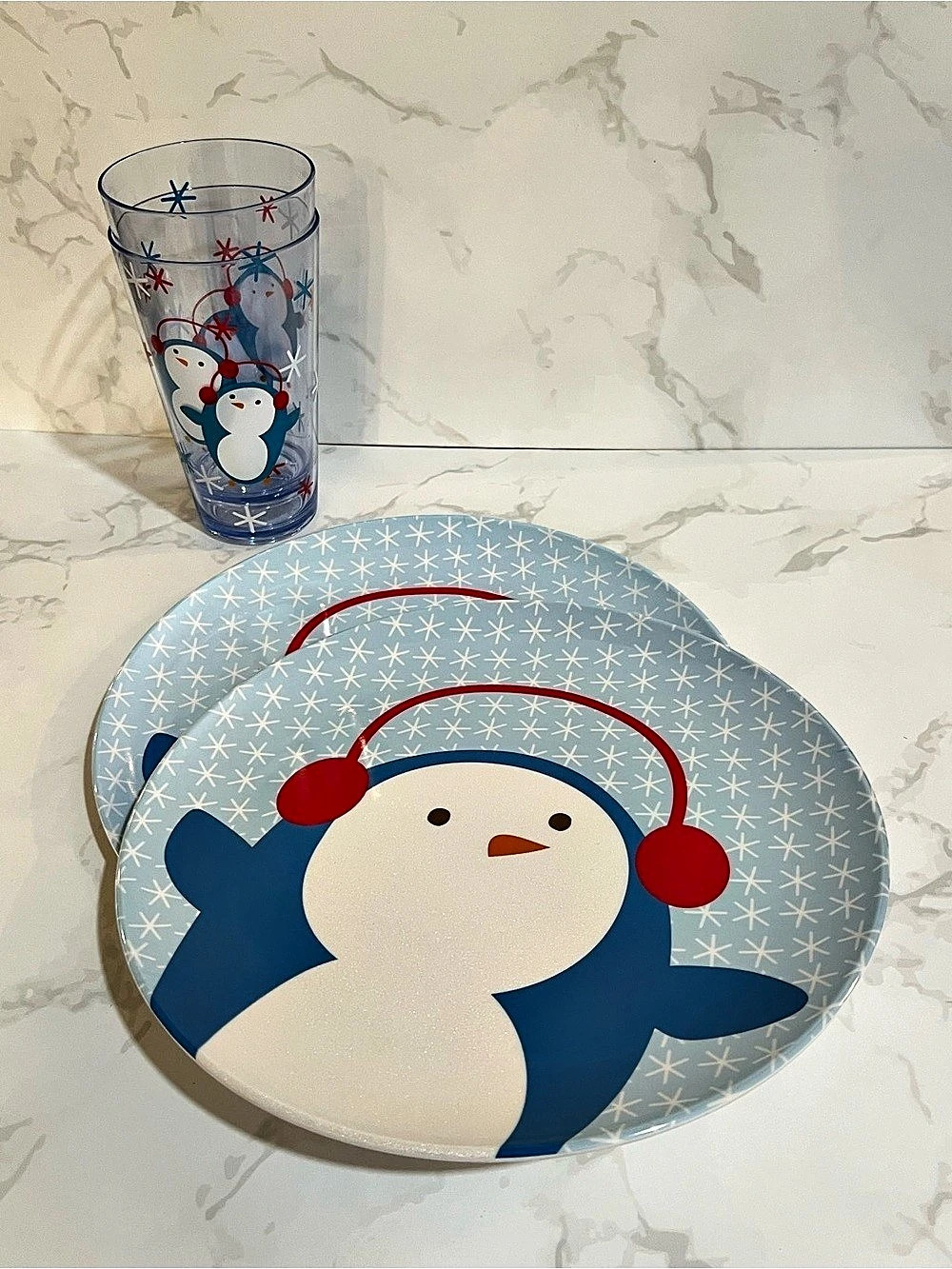 Target Holiday Winter Penguin Christmas Drinkware Cup & Plate Set - 4 piece set